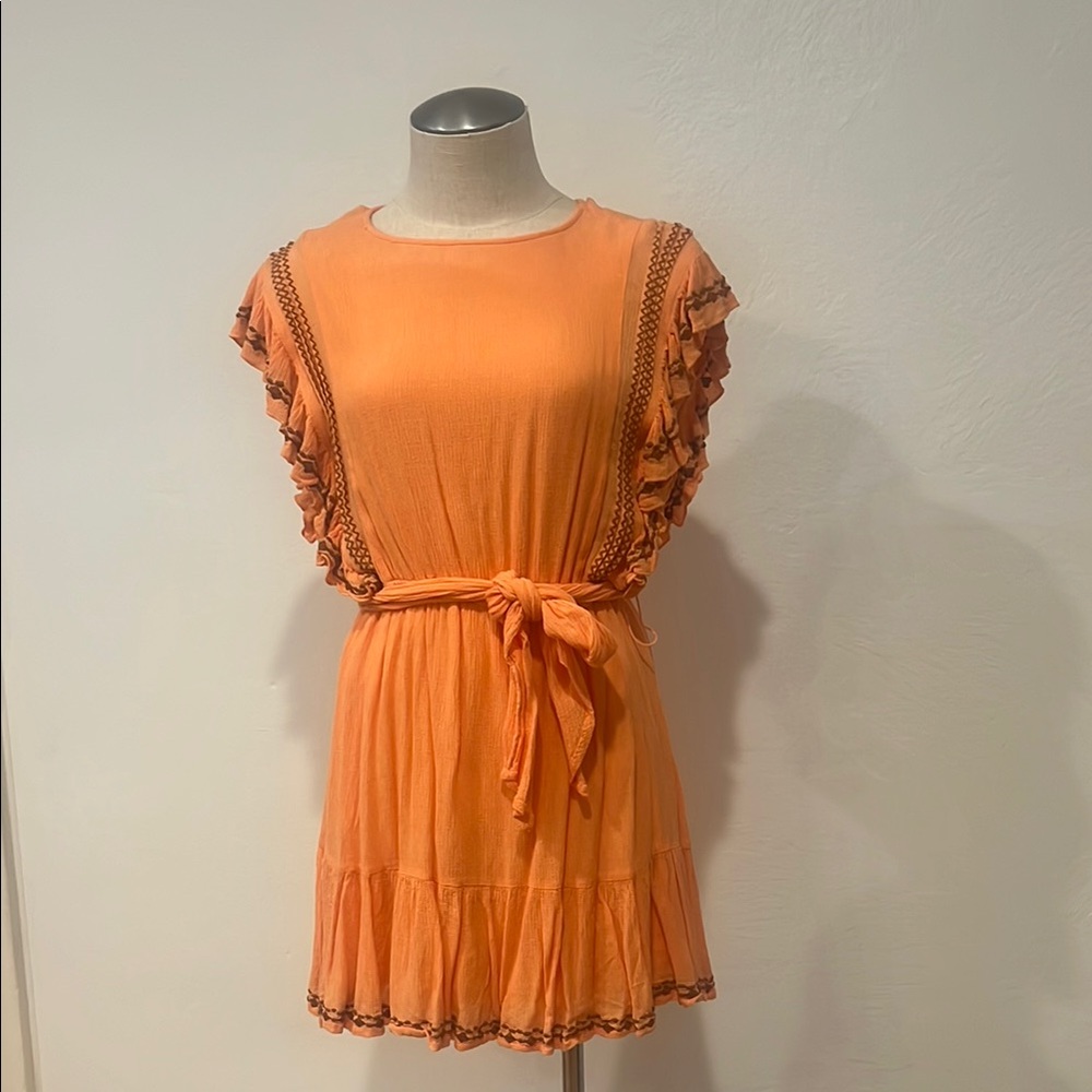 Orange Ruffle Sleeve Dress